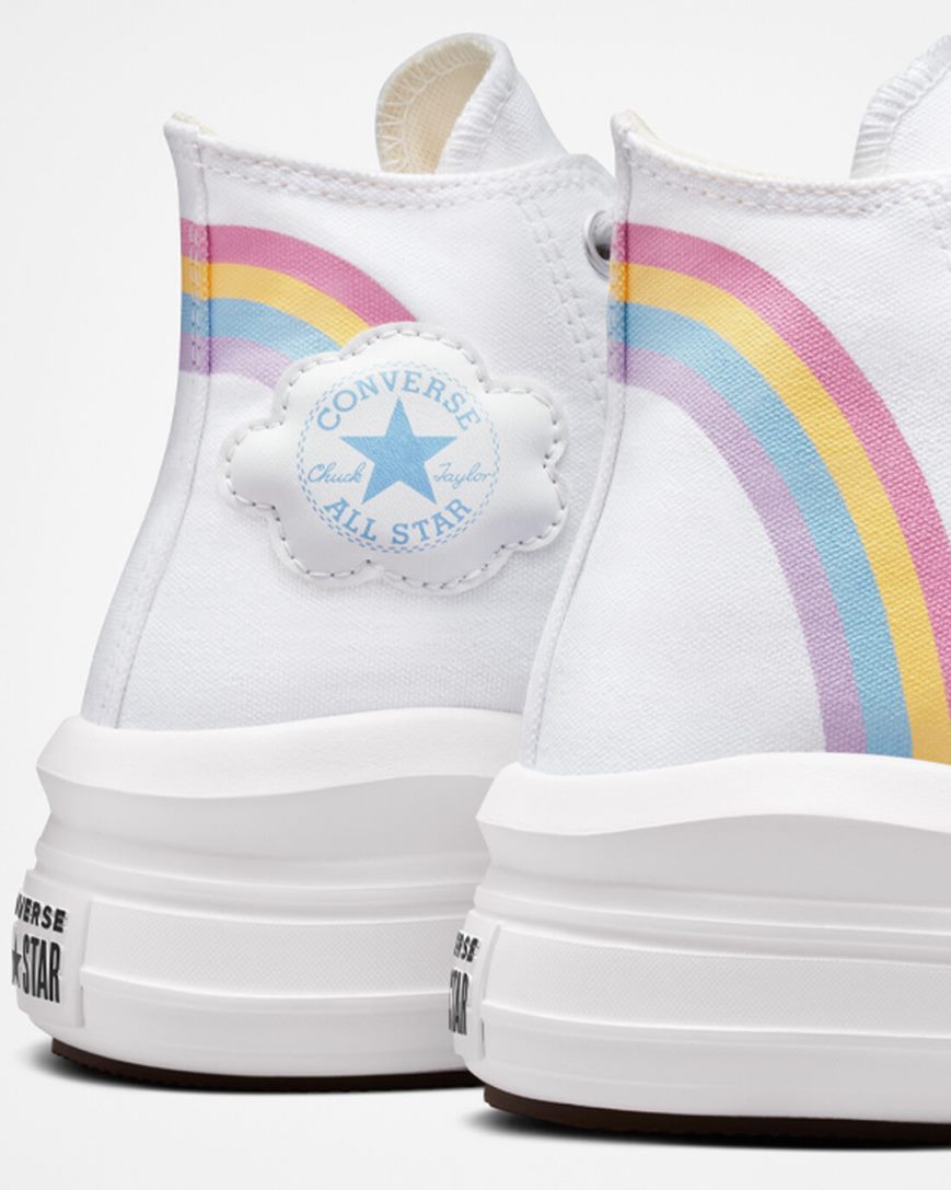 Sapatos Plataforma Converse Chuck Taylor All Star Move Rainbow Cloud Cano Alto Menina Branco Azuis Rosa | PT I043891